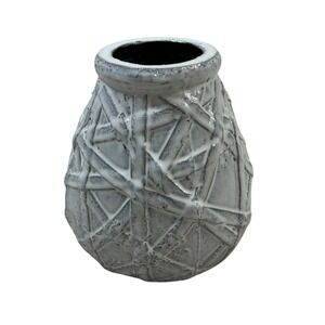 Modern Farmhouse Distressed White Geometric Ceramic Terracotta Vase 9 Inch